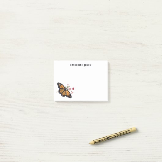 Monboogvlinder met eigen naam post-it® notes (Op bureau)