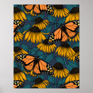 Monboogvlinder op gele naaldbomen poster