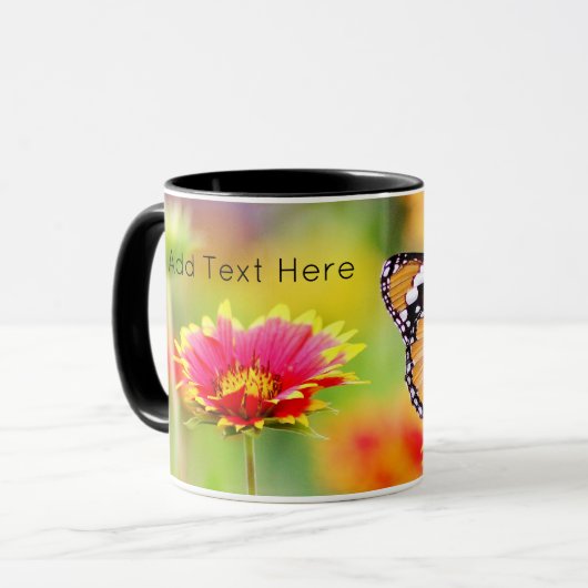 Monboogvlinder op rode en gele bloem mok (Voorkant links)