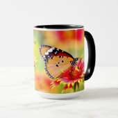 Monboogvlinder op rode en gele bloem mok (Voorkant rechts)