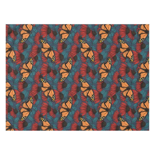 Monboogvlinder op rode naaldbomen tafelkleed (Voorkant (Horizontaal))