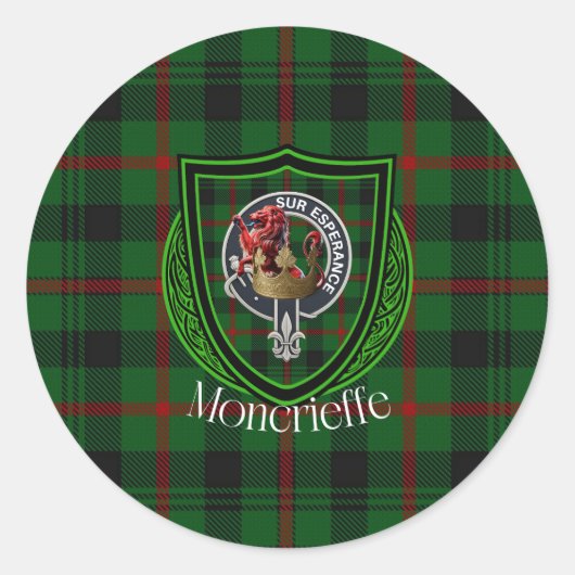 Moncrieffe Scottish Clan Tartan & Crest Ronde Sticker (Voorkant)
