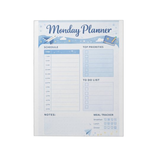 Monday Daily Planner Printable Notitieblok (Gedraaid)