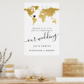 Monde Carte Voyage Mariage Gold Affiche de bienven (Cuisine)