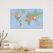 Monde Cartes, affiche de carte imprimée 23x36 ou a (Cuisine)