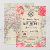 Monde floral rouge de voyage de carte de baby (Devant / Derrière)