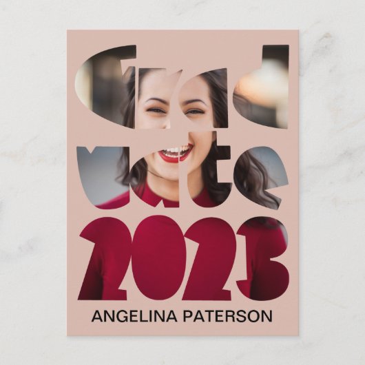 Mondern Simple Afstuderen Photo Roos Gold Uitnodiging Briefkaart (Voorkant)