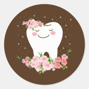 Mondhygiënist Tand Bloem Grappig Tanden Ronde Sticker