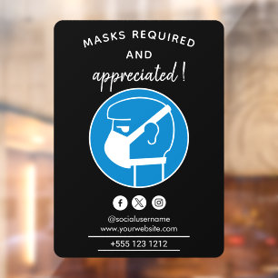 Mondmaskers Vereist en Gewaardeerd Moderne Mondkap Raamsticker