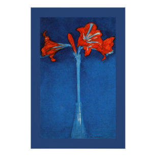 Mondriaan - Amaryllis op blauwe achtergrond. Perfect Poster