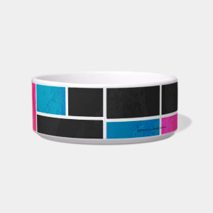 Mondriaan Blauw Roze Zwart afdrukken Voerbakje