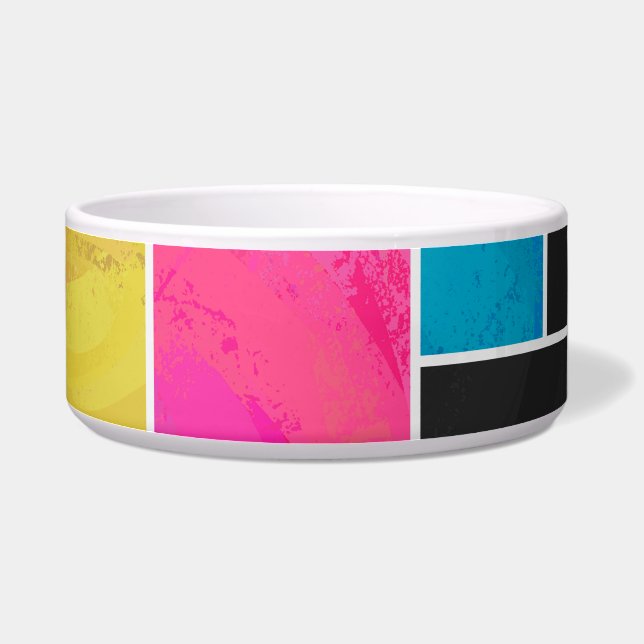Mondriaan Blauw Roze Zwart afdrukken Voerbakje (Rechts)