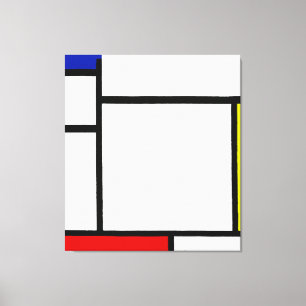 MONDRIAAN - COMPOSITIE MET BLAUW, GEEL EN ROOD CANVAS AFDRUK