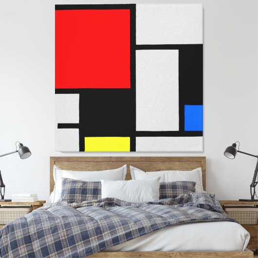 MONDRIAAN - COMPOSITIE MET GROOT ROOD VLAK 1921 CANVAS AFDRUK (Insitu (Slaapkamer))