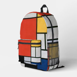 Mondriaan Compositie Rood Geel Blauw Zwart Bedrukte Rugzak