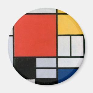 Mondriaan Compositie Rood Geel Blauw Zwart Magneet