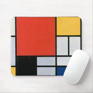 Mondriaan Compositie Rood Geel Blauw Zwart Muismat