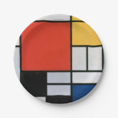 Mondriaan Compositie Rood Geel Blauw Zwart Papieren Bordje (Voorkant)