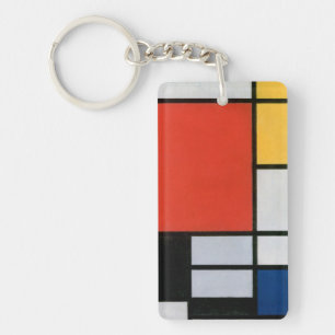 Mondriaan Compositie Rood Geel Blauw Zwart Sleutelhanger