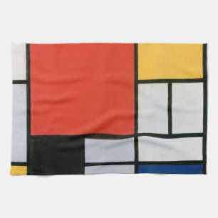 Mondriaan Compositie Rood Geel Blauw Zwart Theedoek