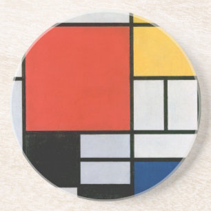 Mondriaan Compositie Rood Geel Blauw Zwart Zandsteen Onderzetter