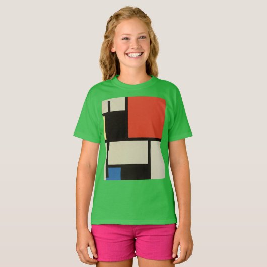 Mondriaan Composition Modern Abstract Groene Kinde T-shirt (Voorkant volledig)