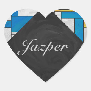 Mondriaan Geel Roze Blauw Afdrukken Hart Sticker