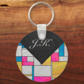 Mondriaan Geel Roze Blauw Afdrukken Sleutelhanger (Voorkant)