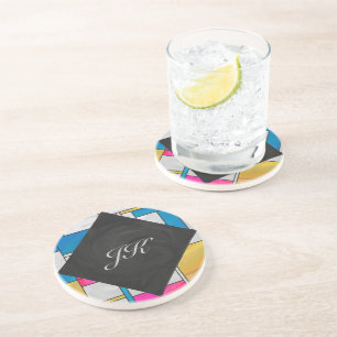 Mondriaan Geel Roze Blauw Afdrukken Zandsteen Onderzetter