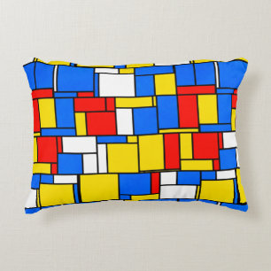 Mondriaan geïnspireerd Stijl Rood Blauw Geel Patro Accent Kussen
