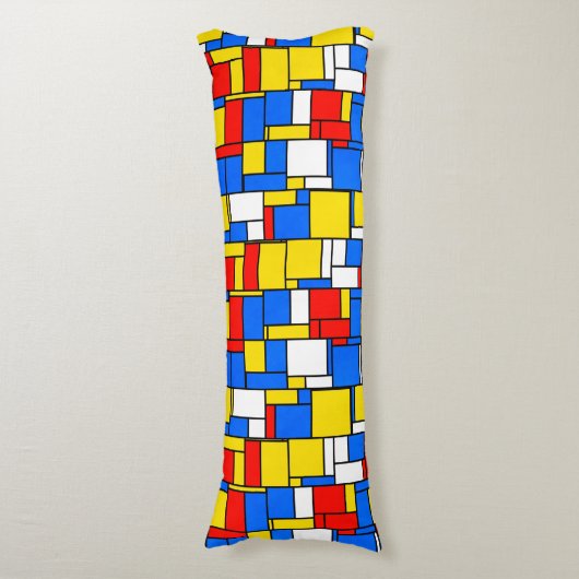 Mondriaan geïnspireerd Stijl Rood Blauw Geel Patro Lichaamskussen (Voorkant Verticaal)