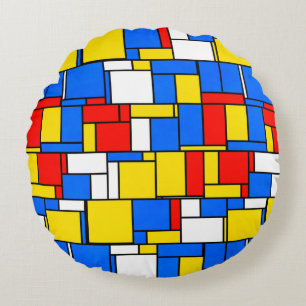 Mondriaan geïnspireerd Stijl Rood Blauw Geel Patro Rond Kussen