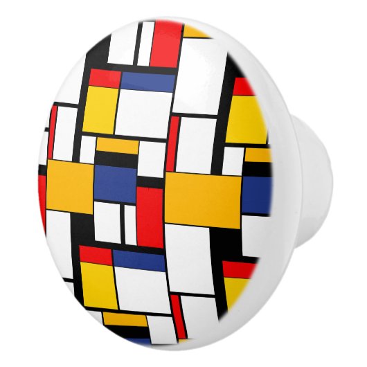 Mondriaan Geometric Minimalist Comopsition Modern Keramische Knop (Rechts)