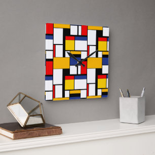 Mondriaan Geometric Minimalist Comopsition Modern Vierkante Klok