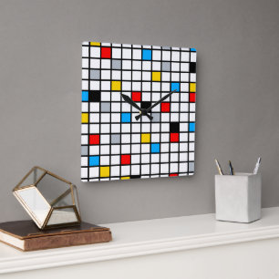 Mondriaan Geometric Minimalist Comopsition Modern Vierkante Klok