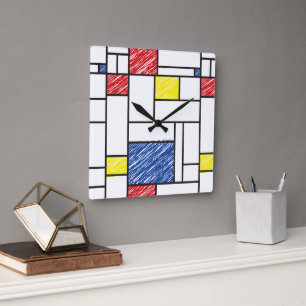 Mondriaan Krabbeltjes Minimalistisch De Stijl Mode Vierkante Klok