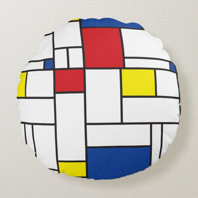 Mondriaan minimalist Geometric de Stijl Modern Art Rond Kussen (Voorkant)