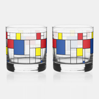 Mondriaan minimalist Geometric de Stijl Modern Art Whisky Glas