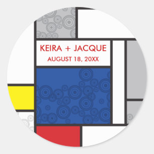 Mondriaan Moderne Kunst Retro Circles Bruiloft Sti Ronde Sticker