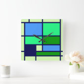 Mondriaan ontwerp blauw groen vierkante klok (Huis)