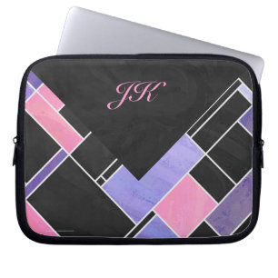 Mondriaan Paarse roze zwart afdrukken Laptop Sleeve