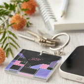 Mondriaan Paarse roze zwart afdrukken Sleutelhanger (Voorkant Rechts)