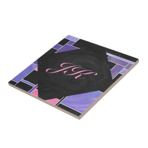 Mondriaan Paarse roze zwart afdrukken Tegeltje