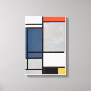 Mondriaan Samenstelling met rood, blauw, zwart, ge Canvas Afdruk
