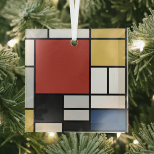 Mondriaan schilderend rood vlak Geel zwart Geel Bl Glas Ornament
