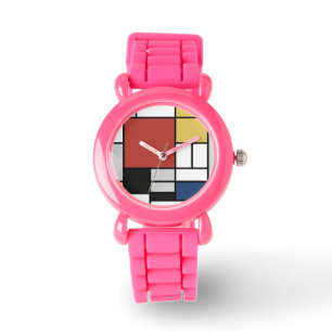 Mondriaan schilderend rood vlak Geel zwart Geel Bl Horloge