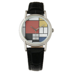 Mondriaan schilderend rood vlak Geel zwart Geel Bl Horloge