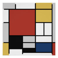 Mondriaan schilderend rood vlak Geel zwart Geel Bl