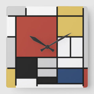 Mondriaan schilderend rood vlak Geel zwart Geel Bl Vierkante Klok