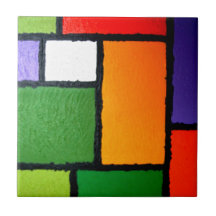 Mondriaan Stijl Oranje Groen Blauw Fuzzy Abstract